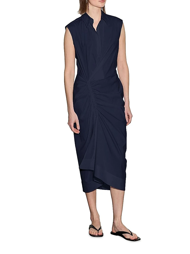 Sleeveless Shirt Dress with Gathered Front