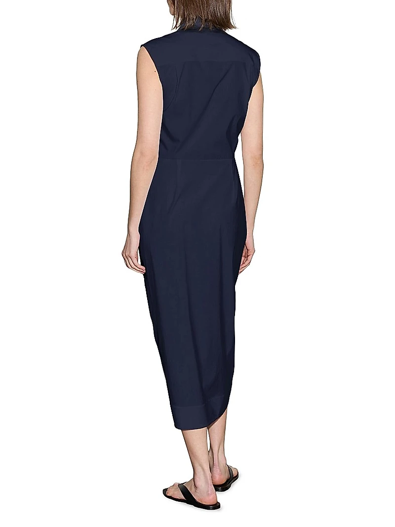 Sleeveless Shirt Dress with Gathered Front
