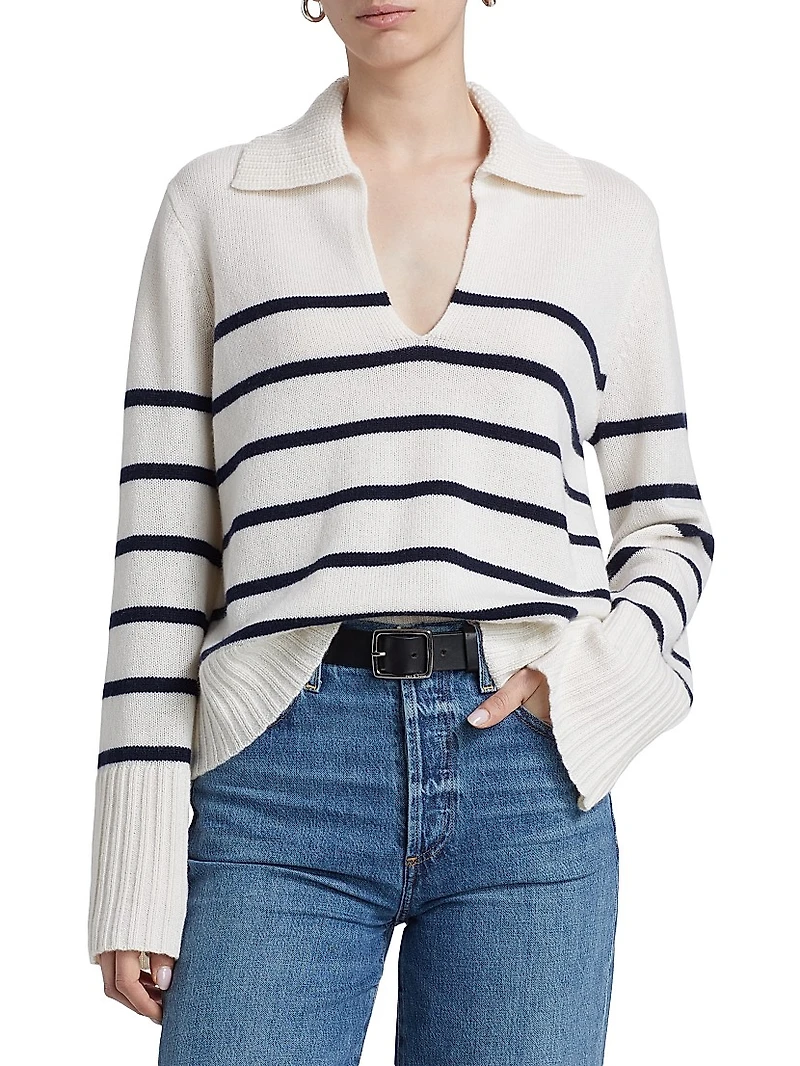 Frances Striped Cashmere Polo Sweater