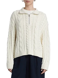 Cotton Cable-Knit Zip Sweater