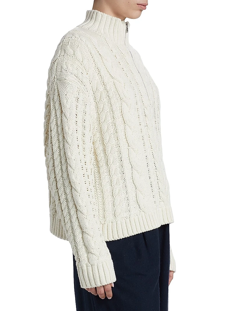 Cotton Cable-Knit Zip Sweater
