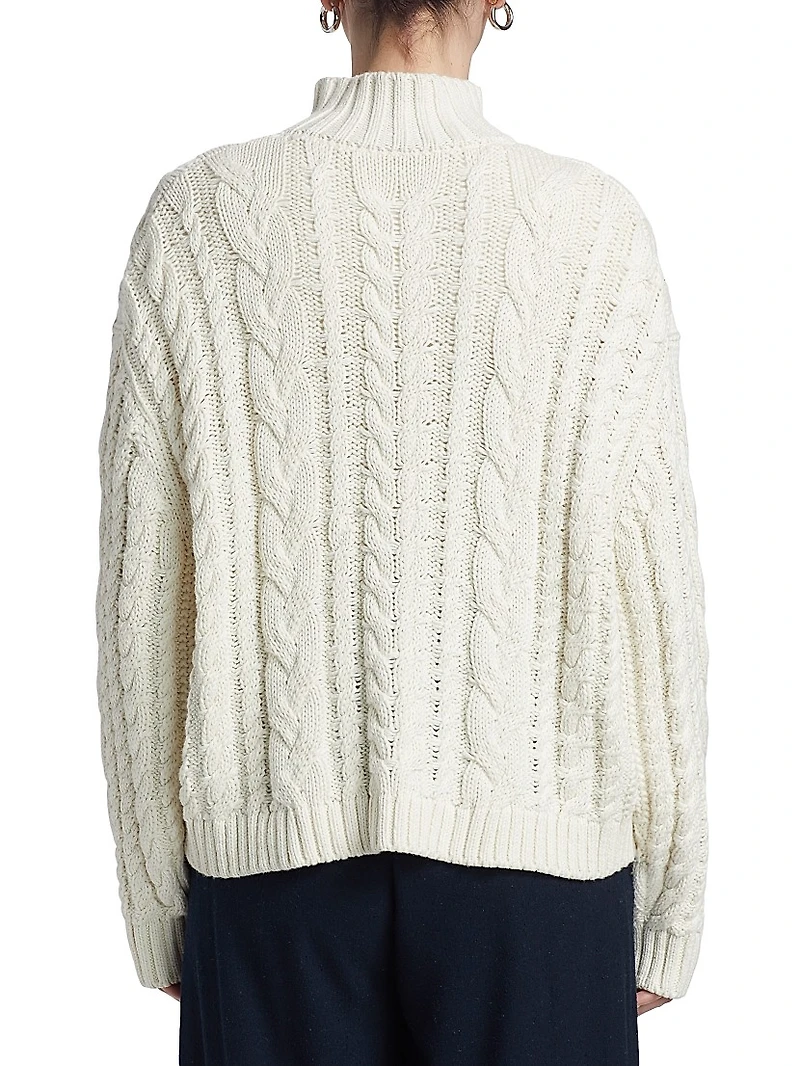 Cotton Cable-Knit Zip Sweater