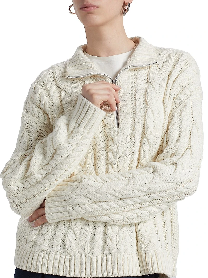 Cotton Cable-Knit Zip Sweater