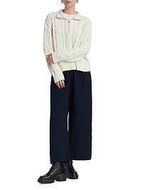 Cotton Cable-Knit Zip Sweater