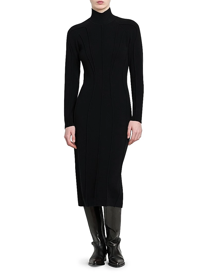 Cashmere-Blend Seamed Knit Dress