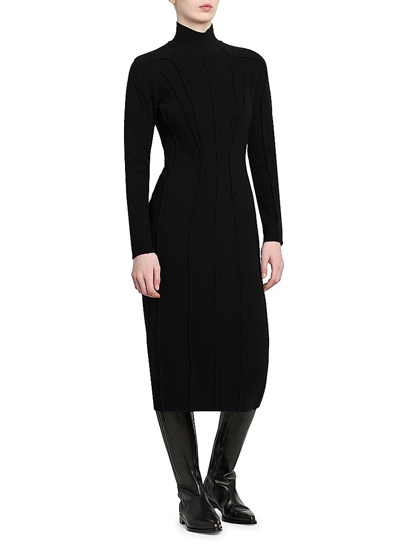 Cashmere-Blend Seamed Knit Dress