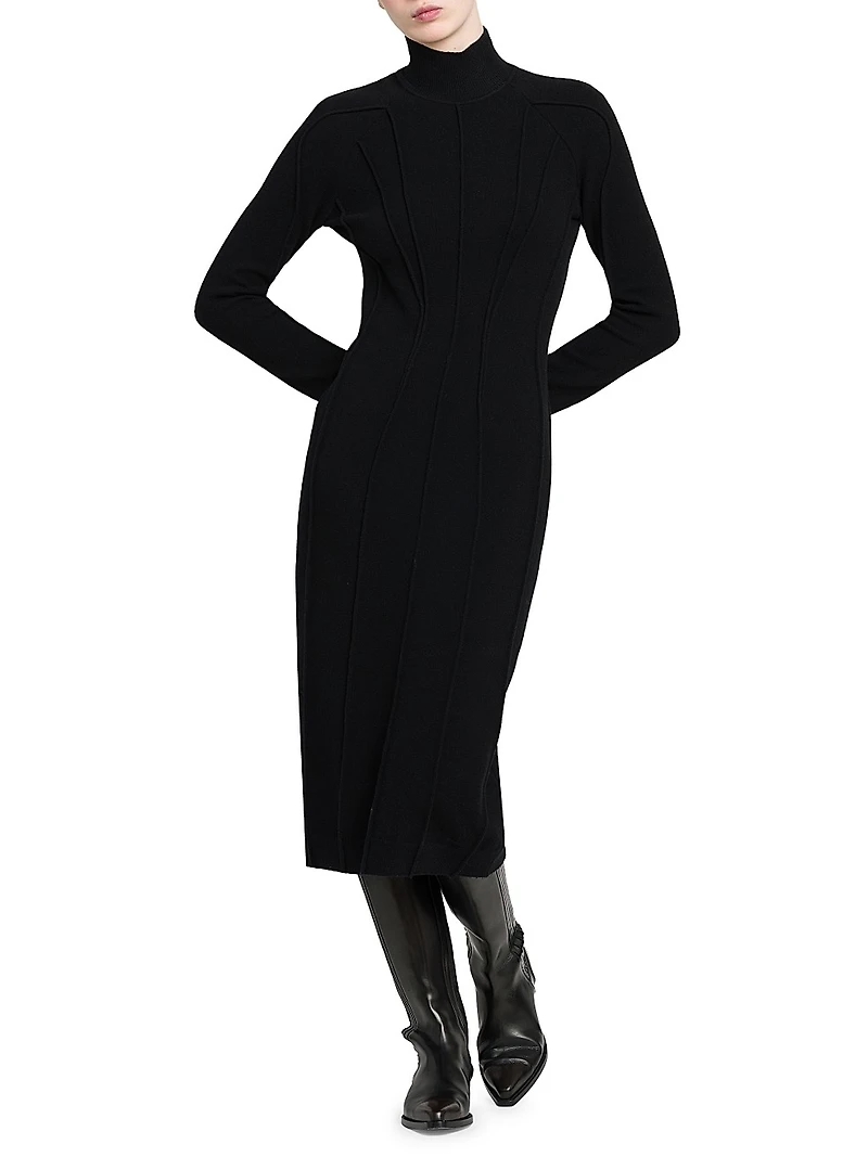 Cashmere-Blend Seamed Knit Dress