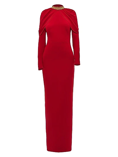 Collar-Embellished Fitted Gown