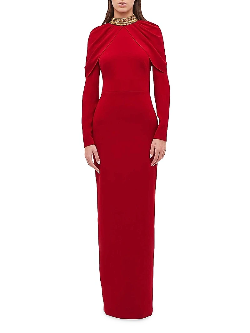 Collar-Embellished Fitted Gown