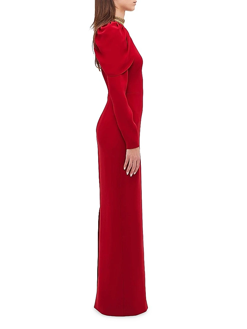 Collar-Embellished Fitted Gown