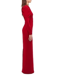 Collar-Embellished Fitted Gown