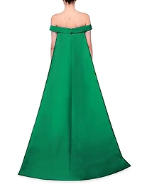 Off-The-Shoulder Cape Gown