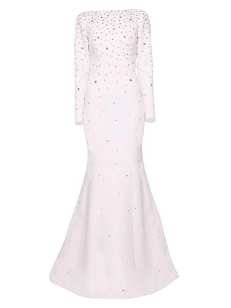 Embellished Crepe Fishtail Gown