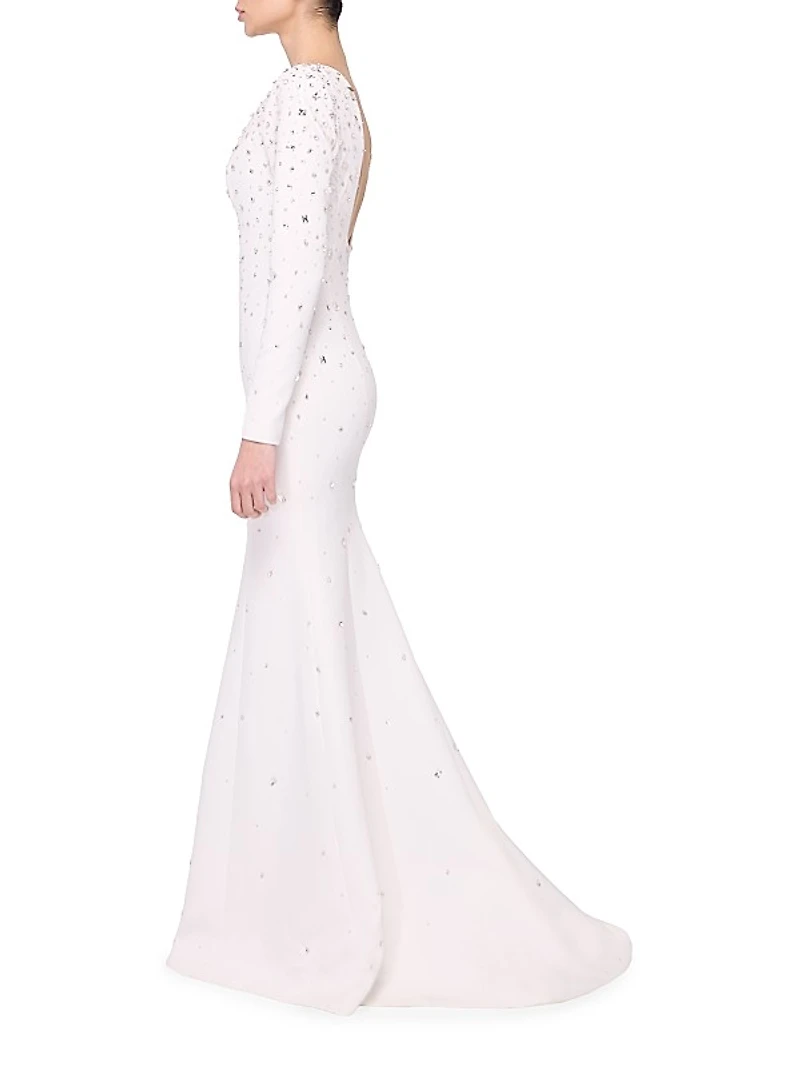 Embellished Crepe Fishtail Gown
