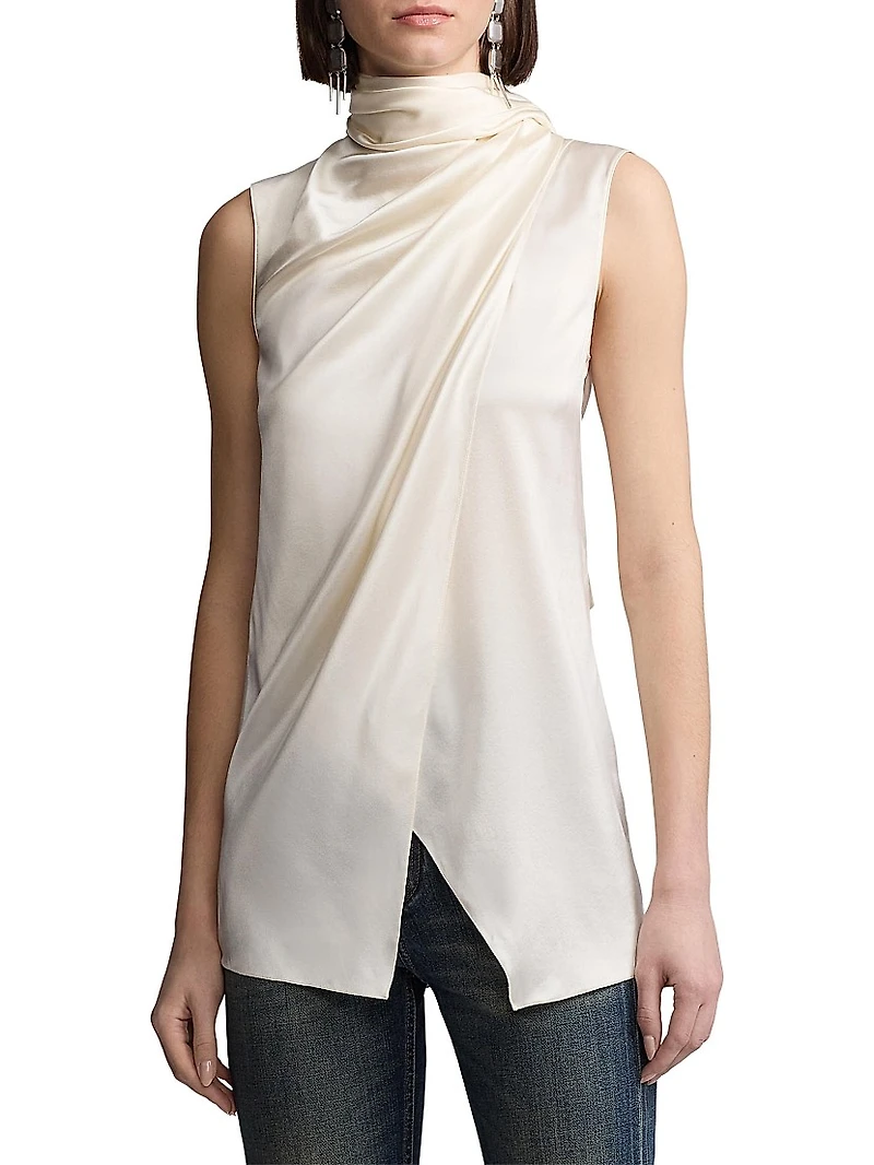 Julie Draped Tieneck Stretch Silk Blouse