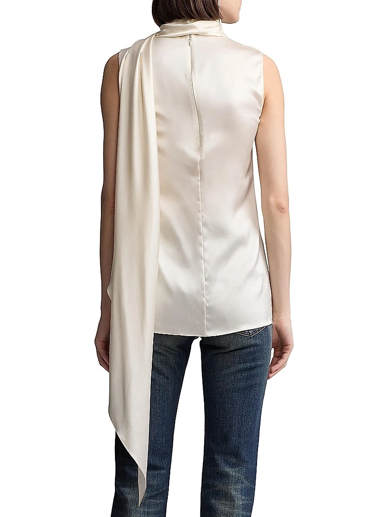 Julie Draped Tieneck Stretch Silk Blouse