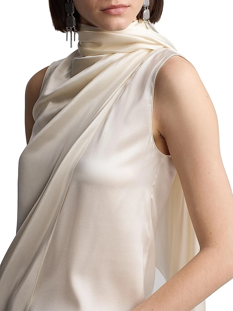 Julie Draped Tieneck Stretch Silk Blouse