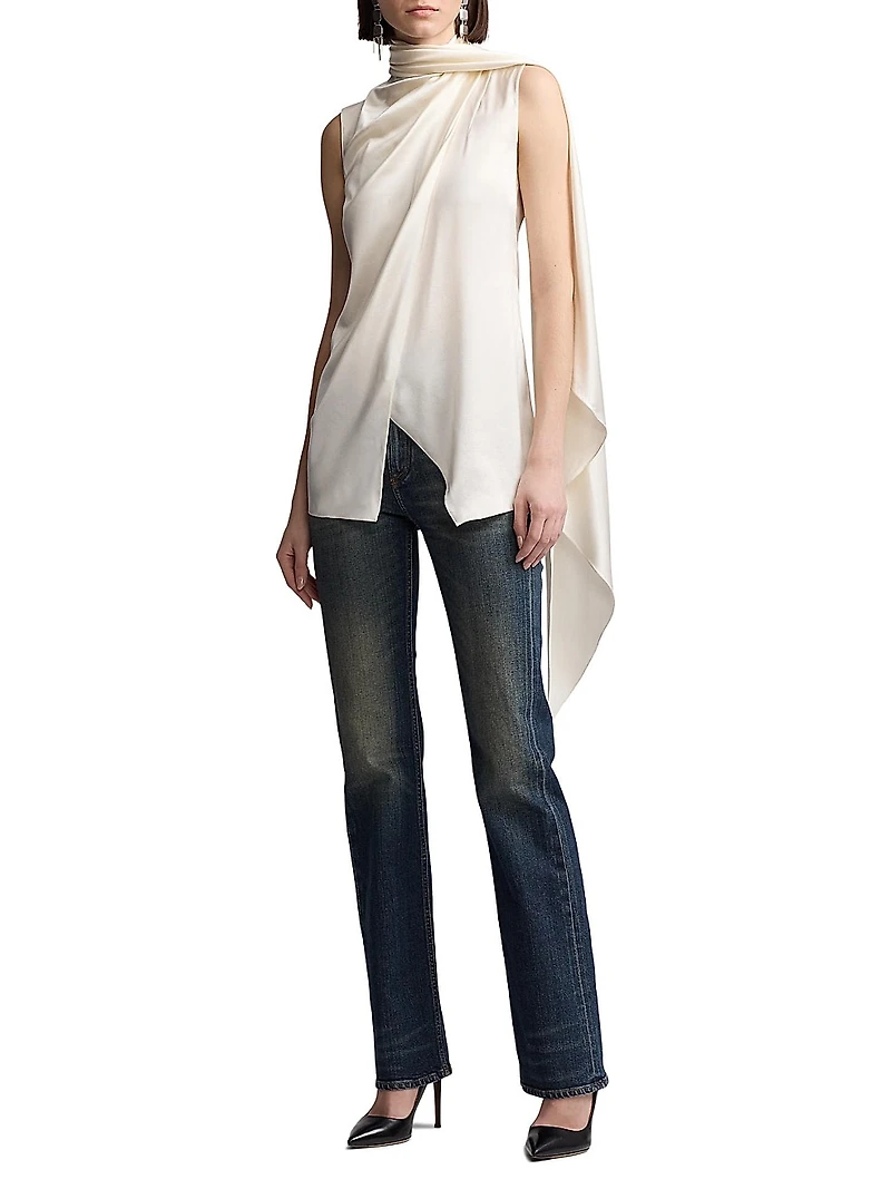Julie Draped Tieneck Stretch Silk Blouse