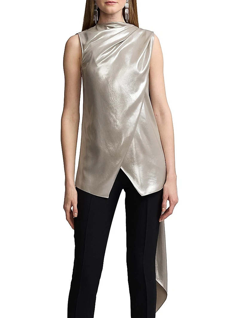 Julie Draped Liquid Foil Sleeveless Blouse
