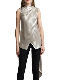 Julie Draped Liquid Foil Sleeveless Blouse