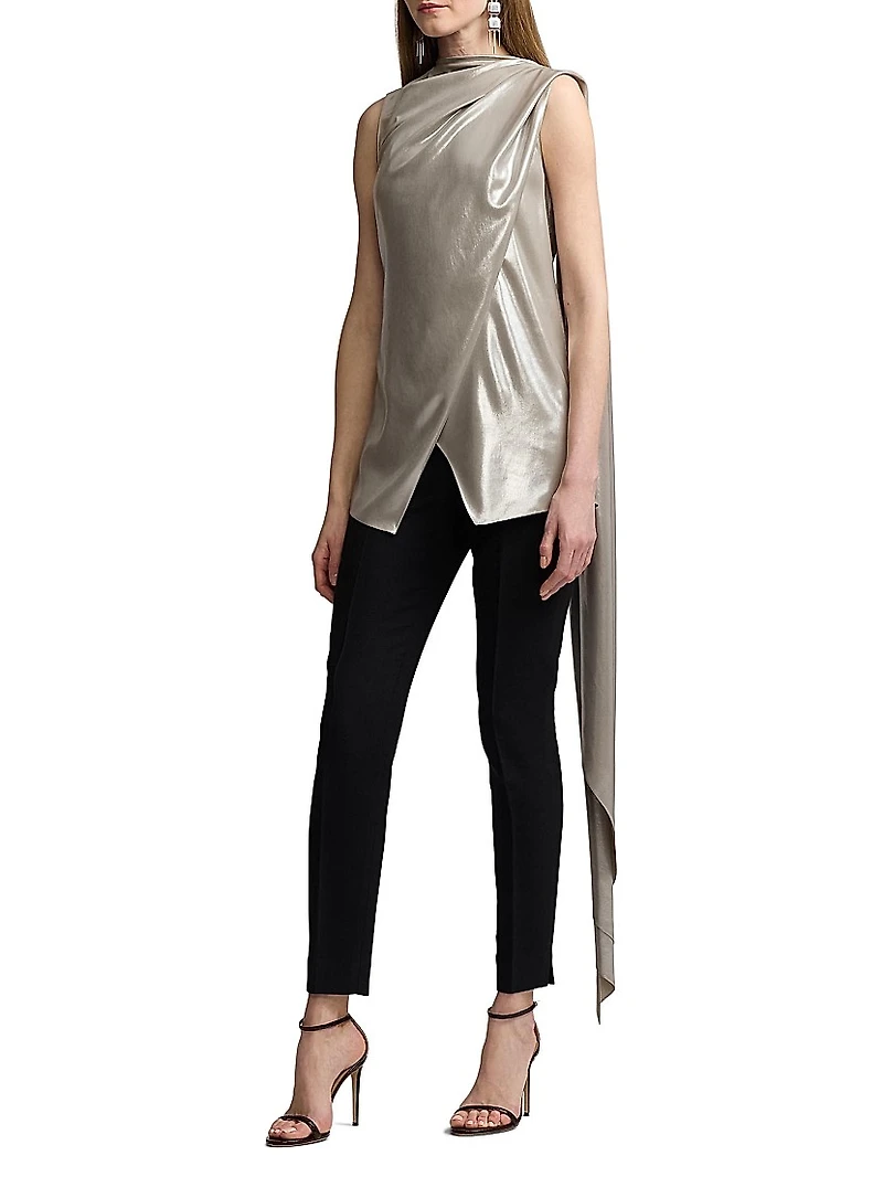 Julie Draped Liquid Foil Sleeveless Blouse