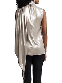 Julie Draped Liquid Foil Sleeveless Blouse