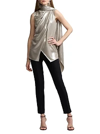 Julie Draped Liquid Foil Sleeveless Blouse