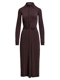 Gathered Button-Front Midi-Shirtdress