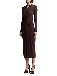 Gathered Button-Front Midi-Shirtdress