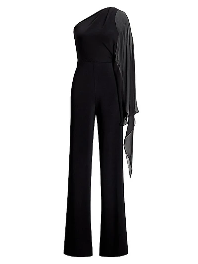 One-Shoulder Cape-Sleeve Jumpsuit
