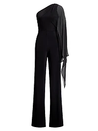One-Shoulder Cape-Sleeve Jumpsuit
