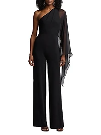 One-Shoulder Cape-Sleeve Jumpsuit