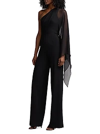 One-Shoulder Cape-Sleeve Jumpsuit