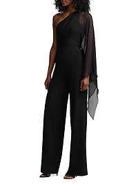 One-Shoulder Cape-Sleeve Jumpsuit