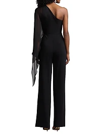 One-Shoulder Cape-Sleeve Jumpsuit