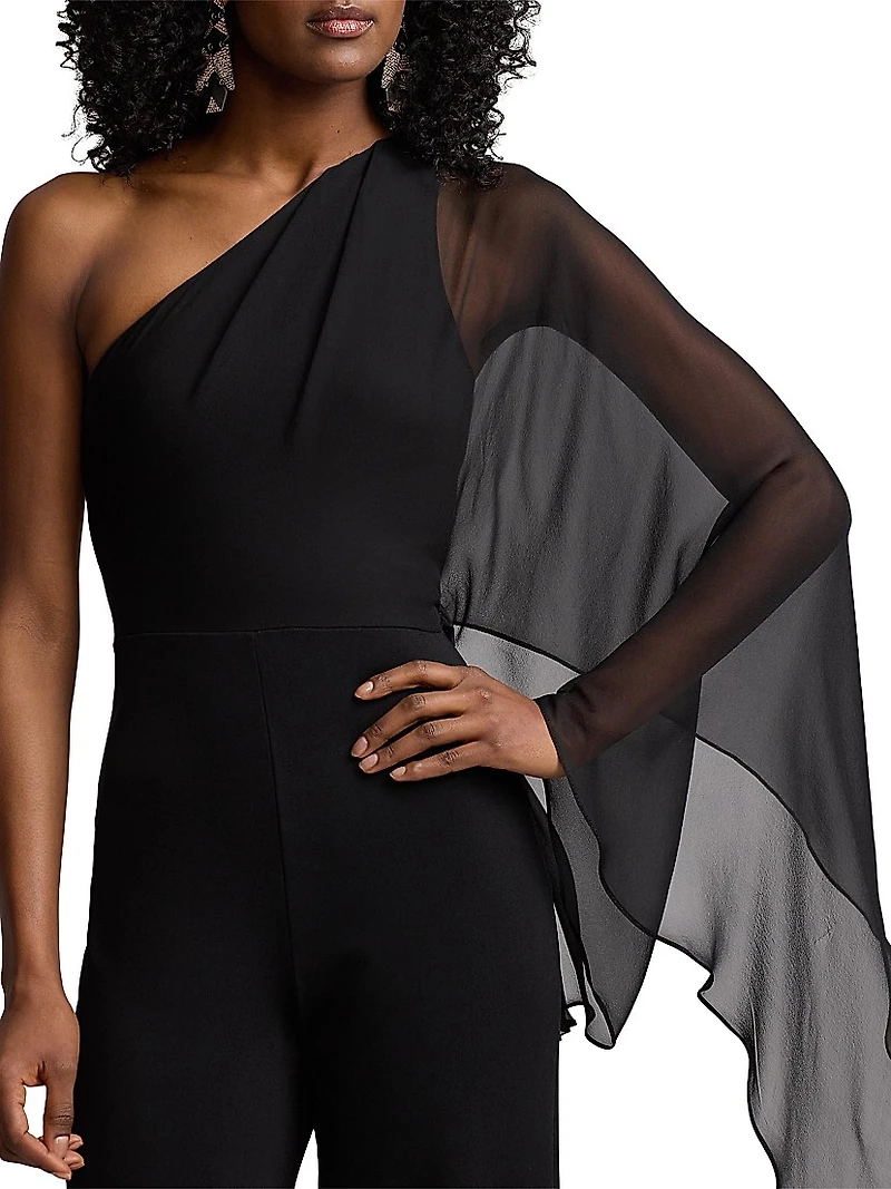 One-Shoulder Cape-Sleeve Jumpsuit