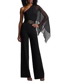 One-Shoulder Cape-Sleeve Jumpsuit