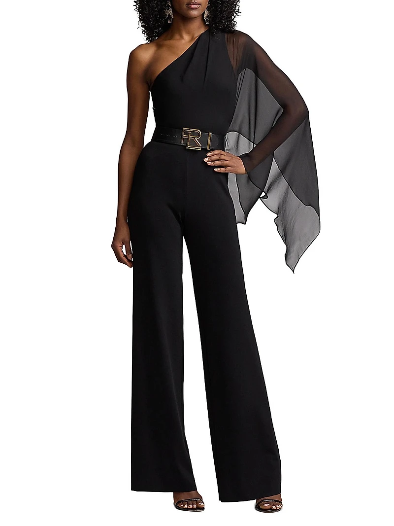 One-Shoulder Cape-Sleeve Jumpsuit