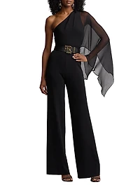 One-Shoulder Cape-Sleeve Jumpsuit