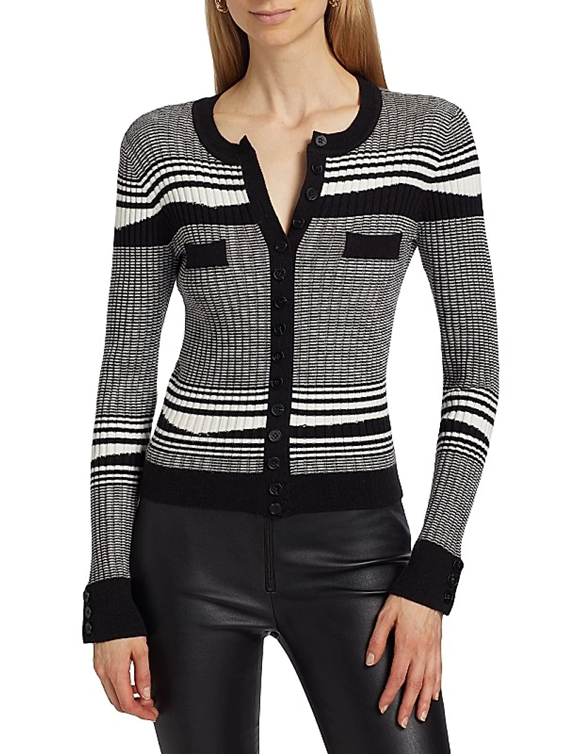 Beatrix Striped Rib-Knit Cardigan