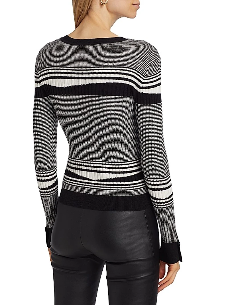 Beatrix Striped Rib-Knit Cardigan