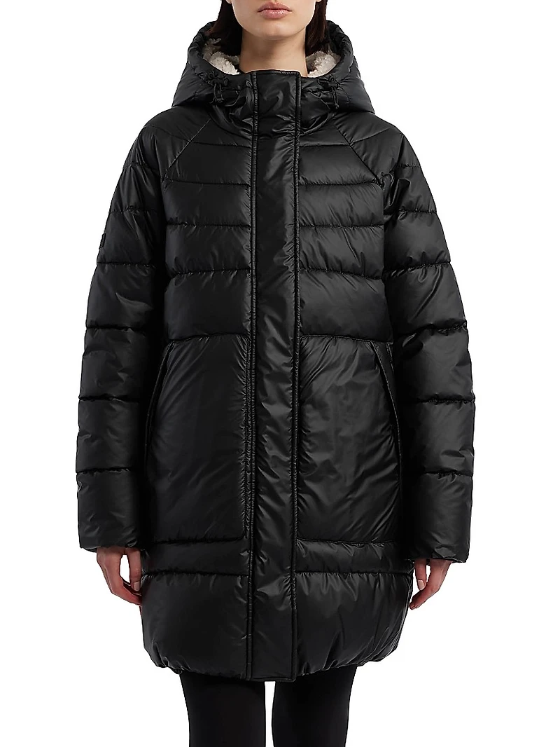 Quilted Hooded Zip-Front Puffer Coat