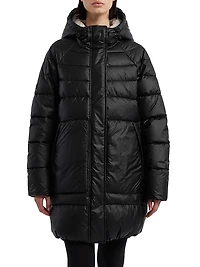Quilted Hooded Zip-Front Puffer Coat