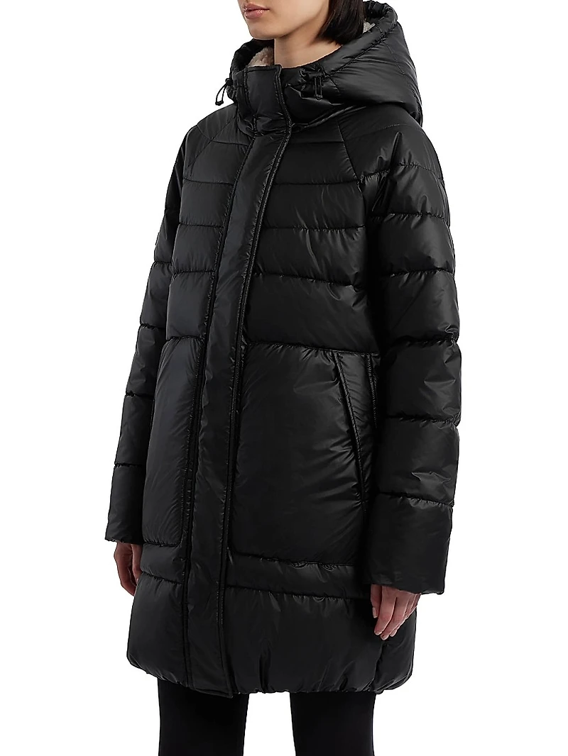 Quilted Hooded Zip-Front Puffer Coat