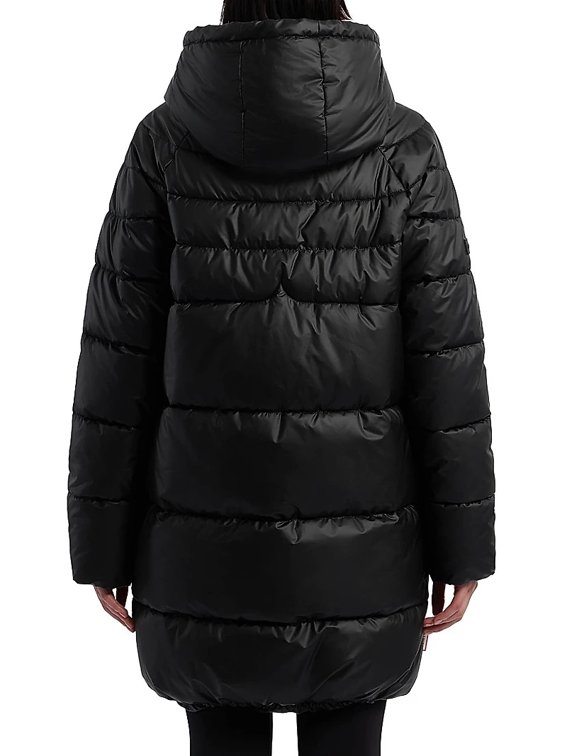 Quilted Hooded Zip-Front Puffer Coat