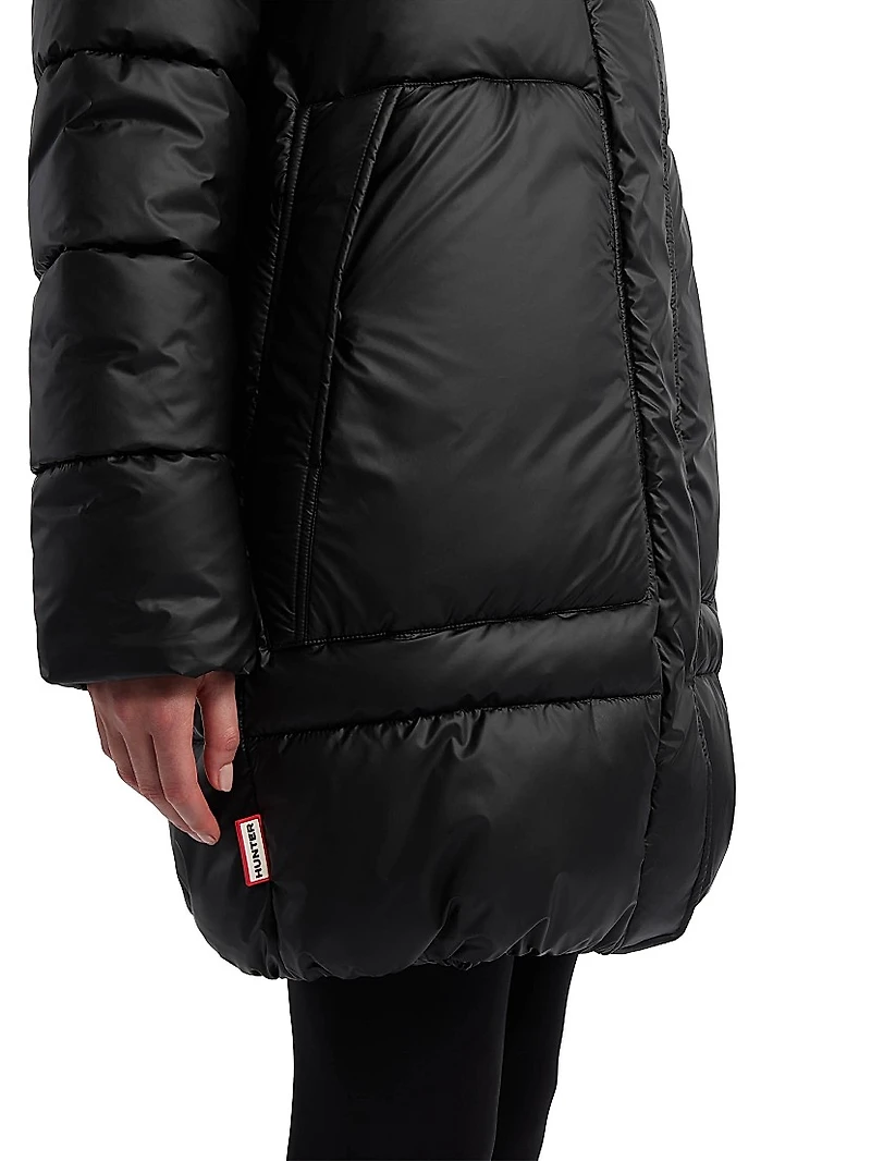 Quilted Hooded Zip-Front Puffer Coat