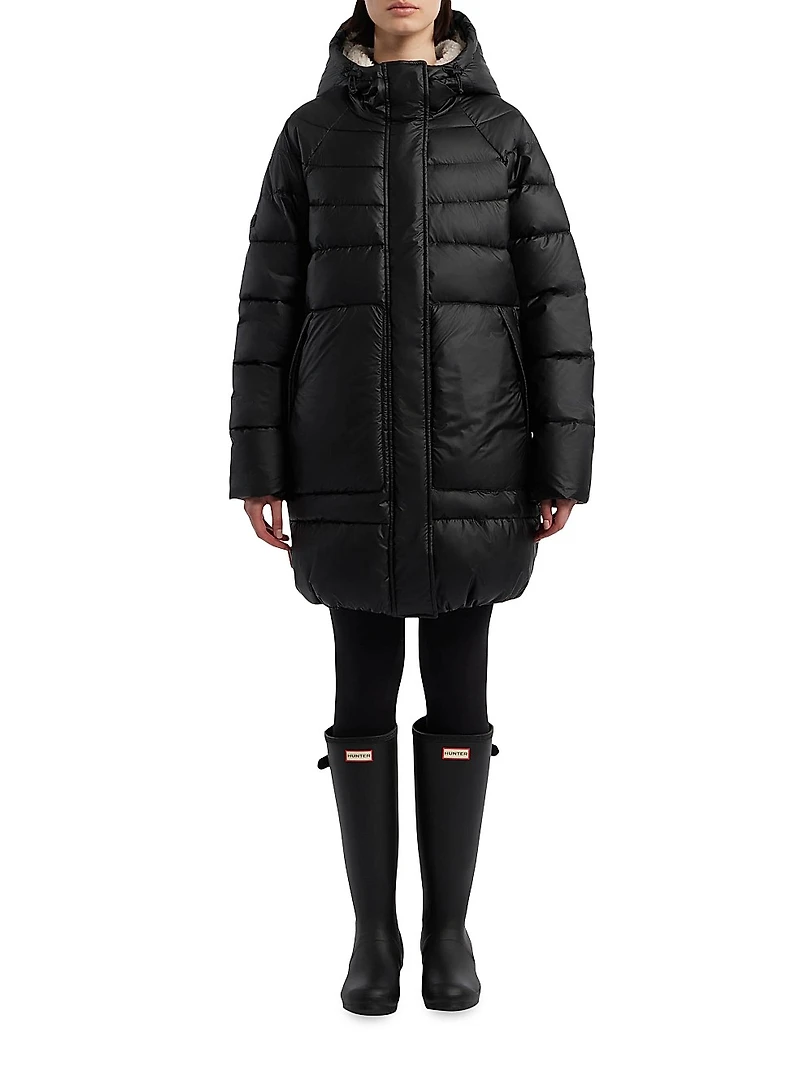 Quilted Hooded Zip-Front Puffer Coat