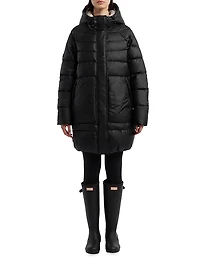 Quilted Hooded Zip-Front Puffer Coat