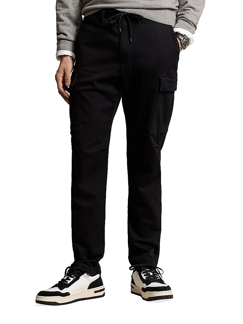 Stretch-Cotton Drawstring Cargo Pants