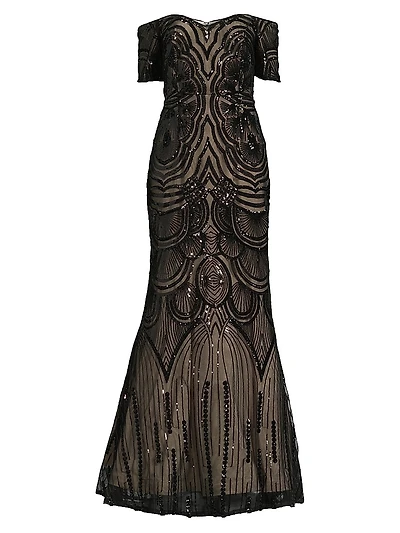 Sequined Short-Sleeve Gown